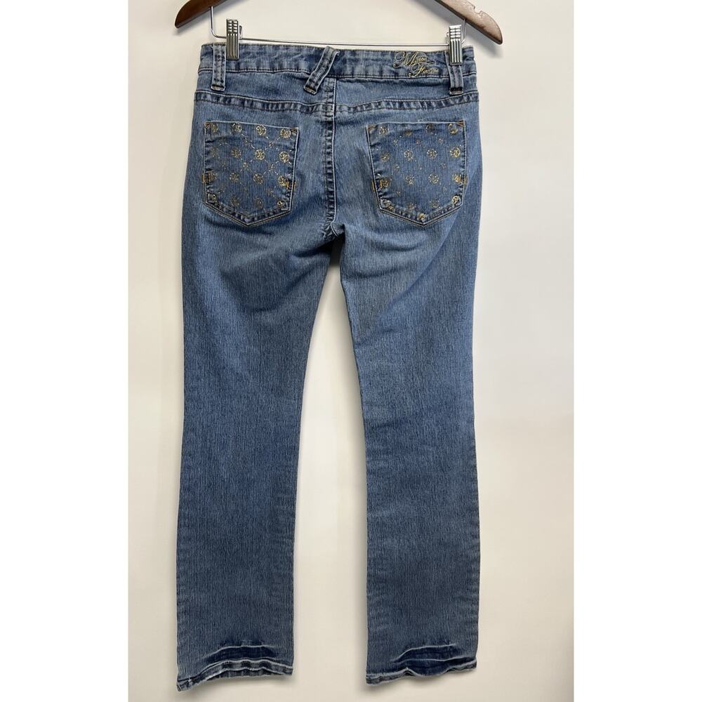 Y2K Mecca Bootcut Jeans Womens Low Rise Stretch Hip Hop 30x31 7/8 Glitter Pocket - Picture 3 of 13